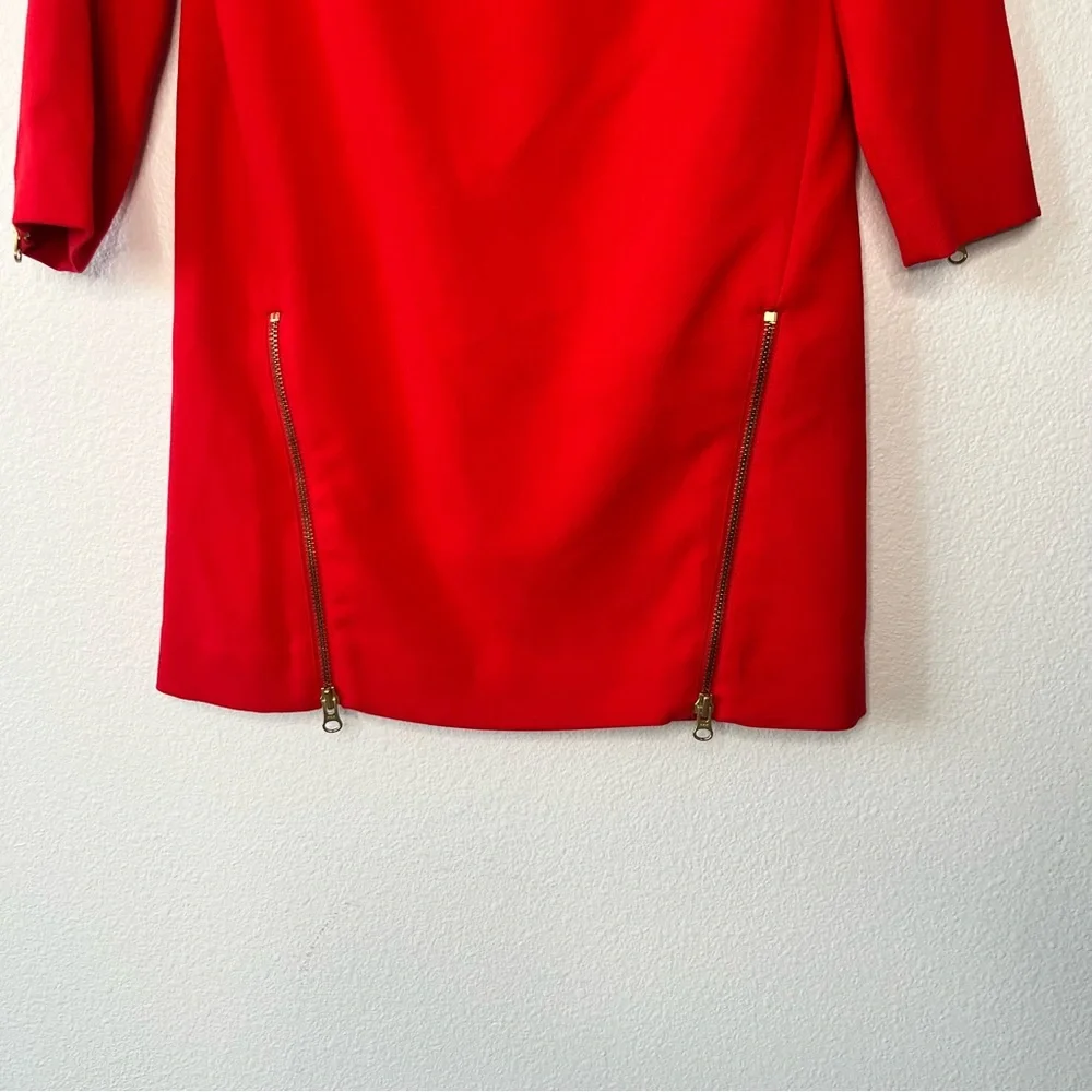 J. CREW Double Zip Shift Dress Red Gold Zipper 3/4 Sleeve Sheath Size 2P Chic